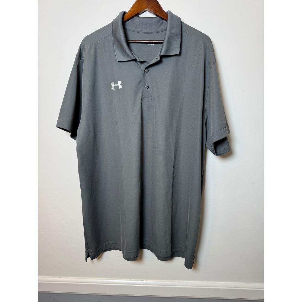 Under Armour Mens HeatGear Polo Shirt Gray Short Sleeve Loose Fit 3XL